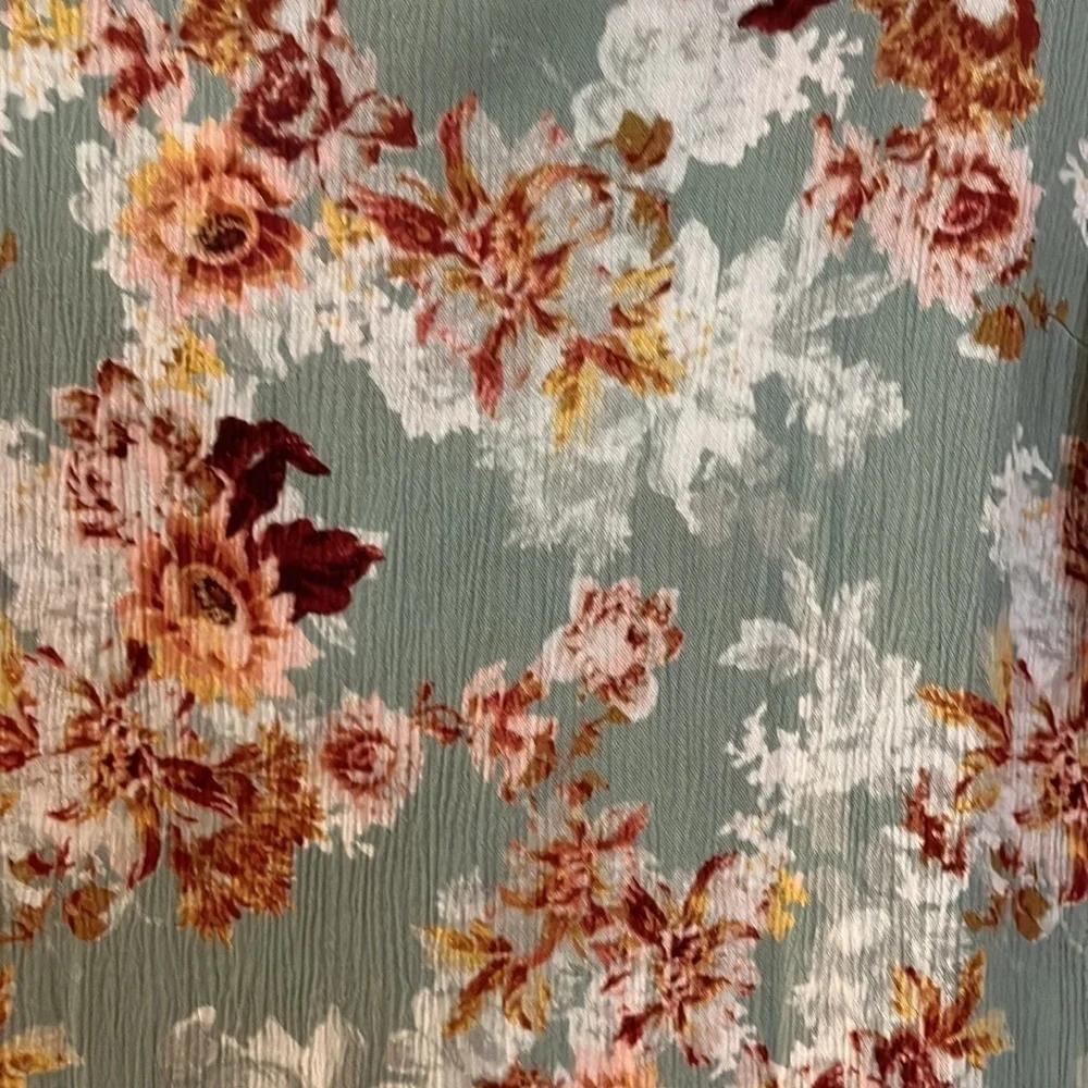 Style & Co. sage green with red/ pink flowers long sleeved blouse. Size PL - Picture 3 of 9